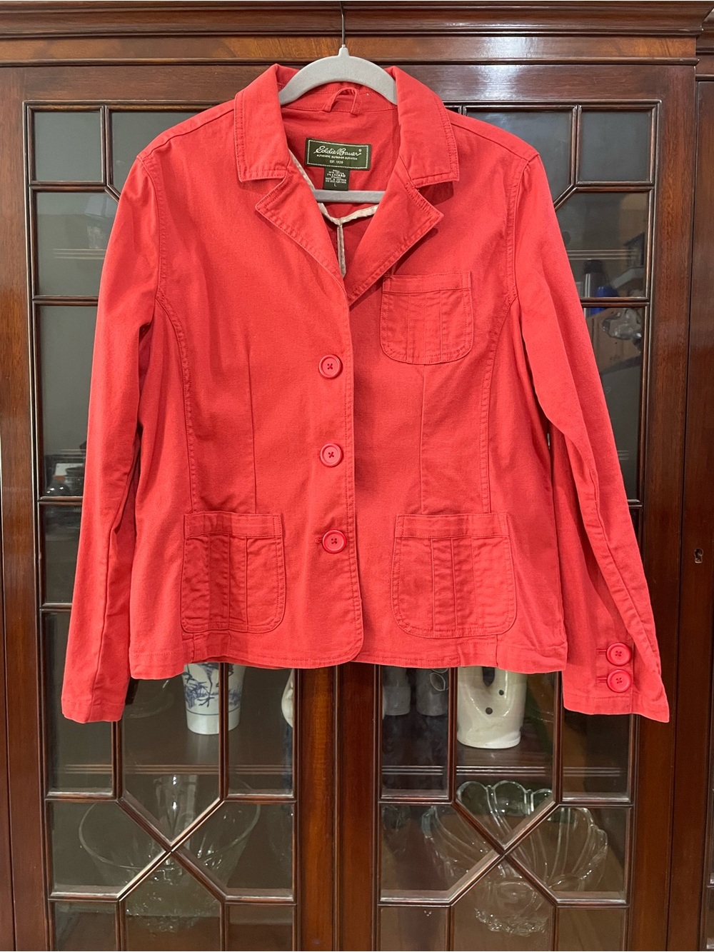 Eddie Bauer Women's Poppy Red Cotton Button Front Jacket Coat Large